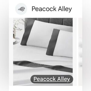 Brand new- Peacock Alley King MODERN CUFF SATEEN SHEET SET- Iron/White